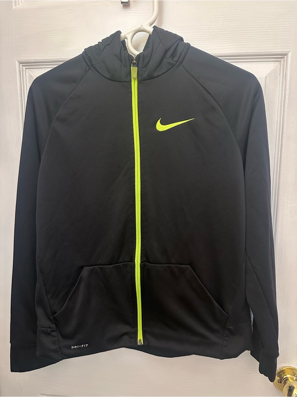 Nike Black and Green Dri-FIT Athletic Zip up Hoodie